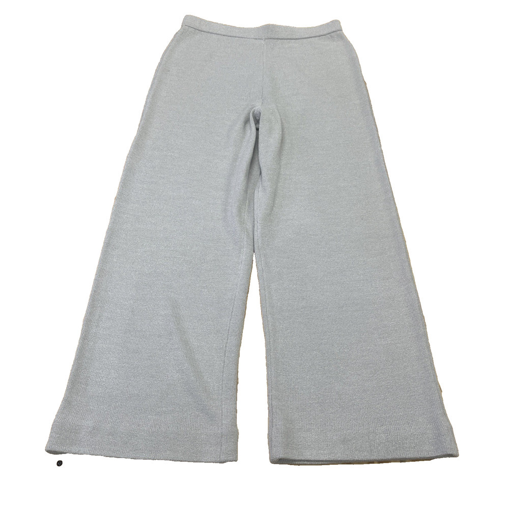 ST JOHN Santana Knit Wide Leg Pants Womens 10 Silver Gray Minimalist Luxury